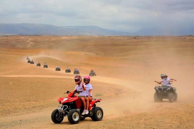 Quad biking through rocky desert terrain near Marrakech