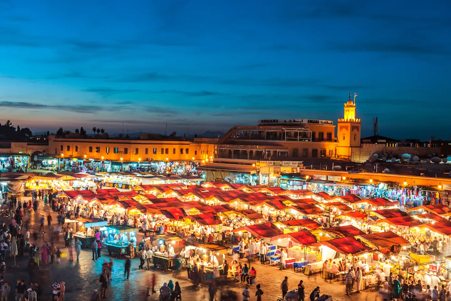 Marrakech Jemaa el-Fnaa square at night