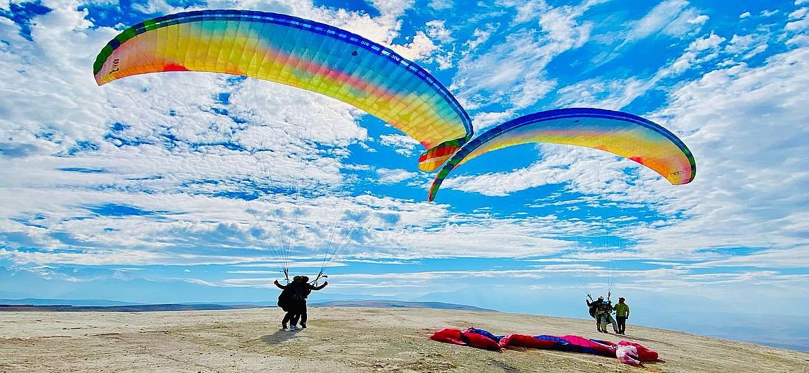 Aerial view during paragliding flight